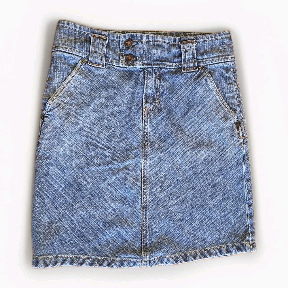 Vintage 2004 Gap Jeans Stretch Mini Skirt Size 1 Zipper Fly Pockets y2k